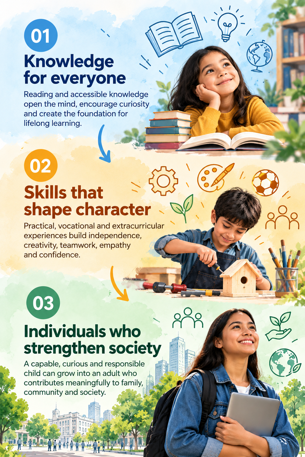 Children learning practical skills through Karma Shaala