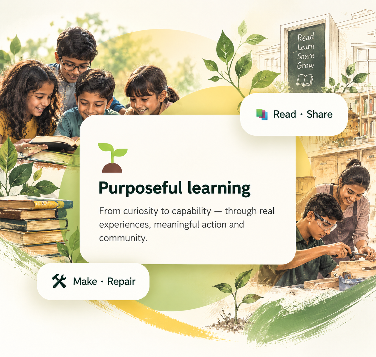 Purposeful learning through books, community knowledge, making and repair